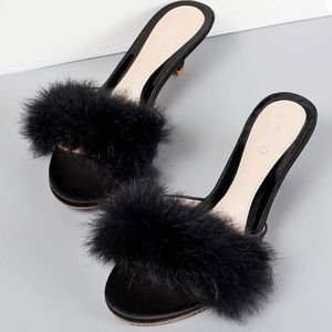 NWOT CAMSSOO Women's Satin Kitten Heels Mules Sandals Slip On